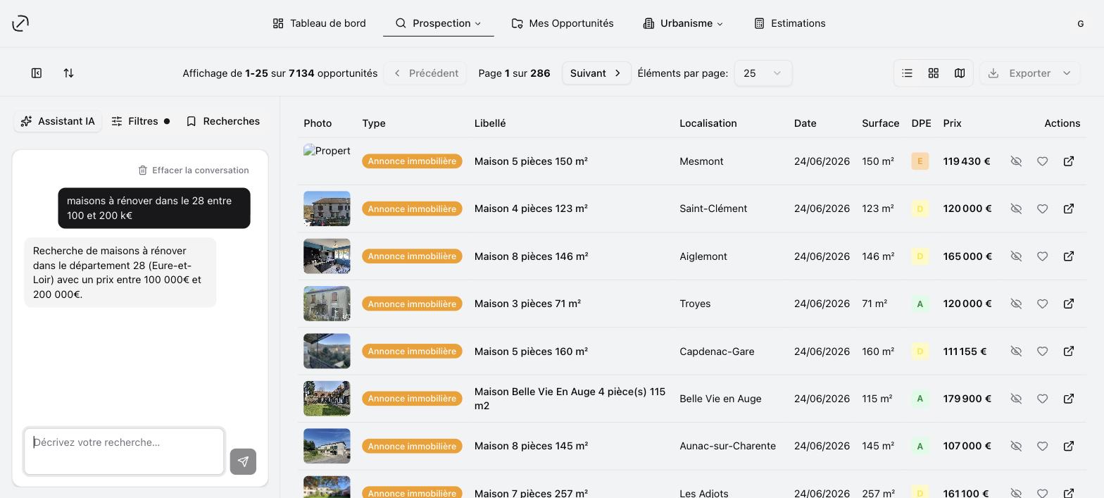 L'Assistant IA traduit une phrase en filtres et les applique à la recherche